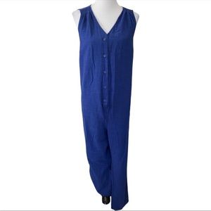 The Nines by HATCH Maternity Blue V-Neck Button Down Sleeveless Jumpsuit Medium